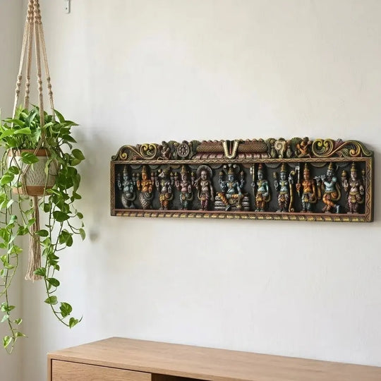 Traditional South Indian Wooden Dasavatharam Wall Hanging-Vishnu Avatar Wall Art