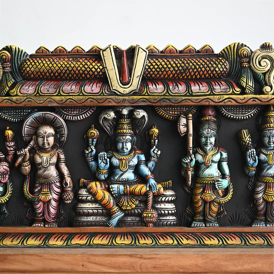 Traditional Hindu wooden wall décor for home entrance and prayer room