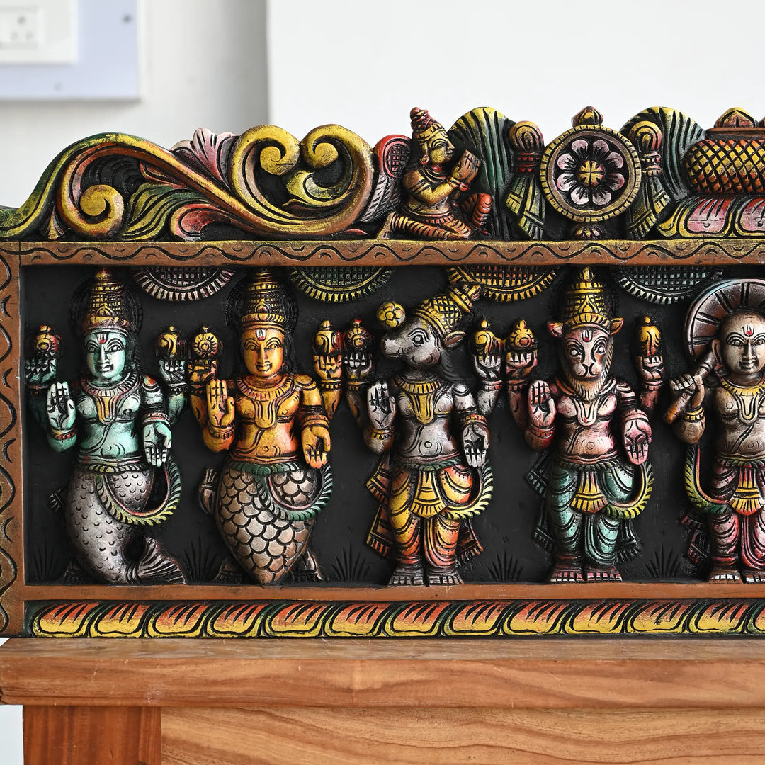 Traditional Hindu wooden wall décor for home entrance and prayer room