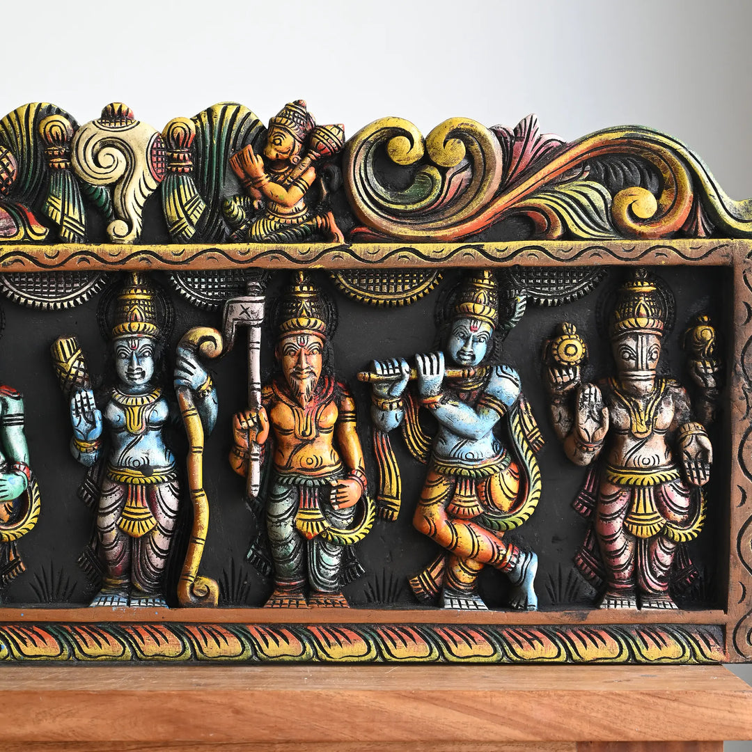 Traditional South Indian Wooden Dasavatharam Wall Hanging-Vishnu Avatar Wall Art