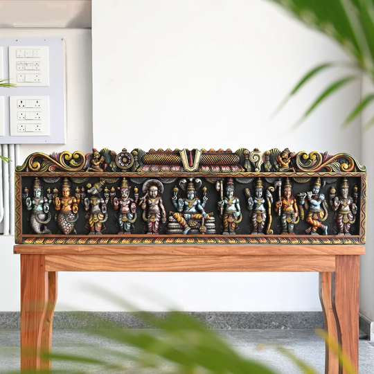Traditional Dasavatharam theme featuring Lord Vishnu's ten avatars