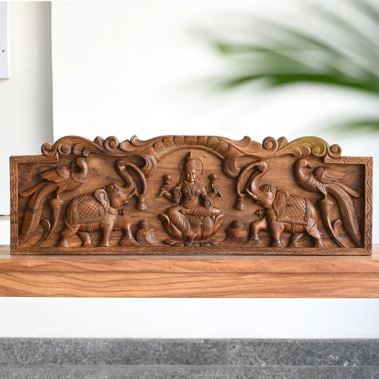 Gajalakshmi Wooden Wall Art for Home Entrance & Pooja Room 36"