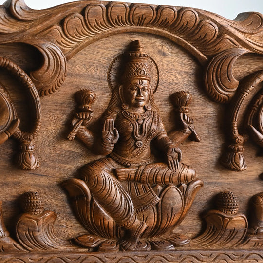Gajalakshmi Wooden Wall Art for Home Entrance & Pooja Room 36"
