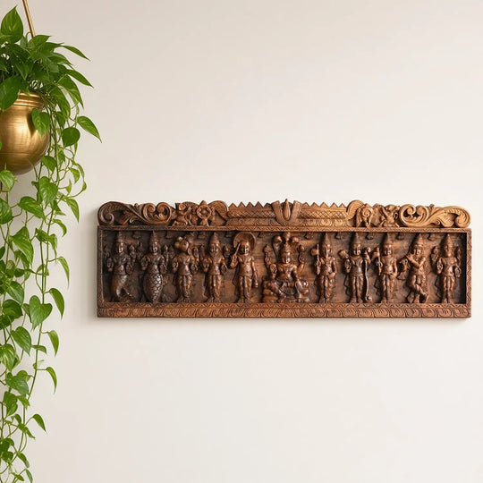 Handmade Vishnu Dasavatharam panel for pooja room decor