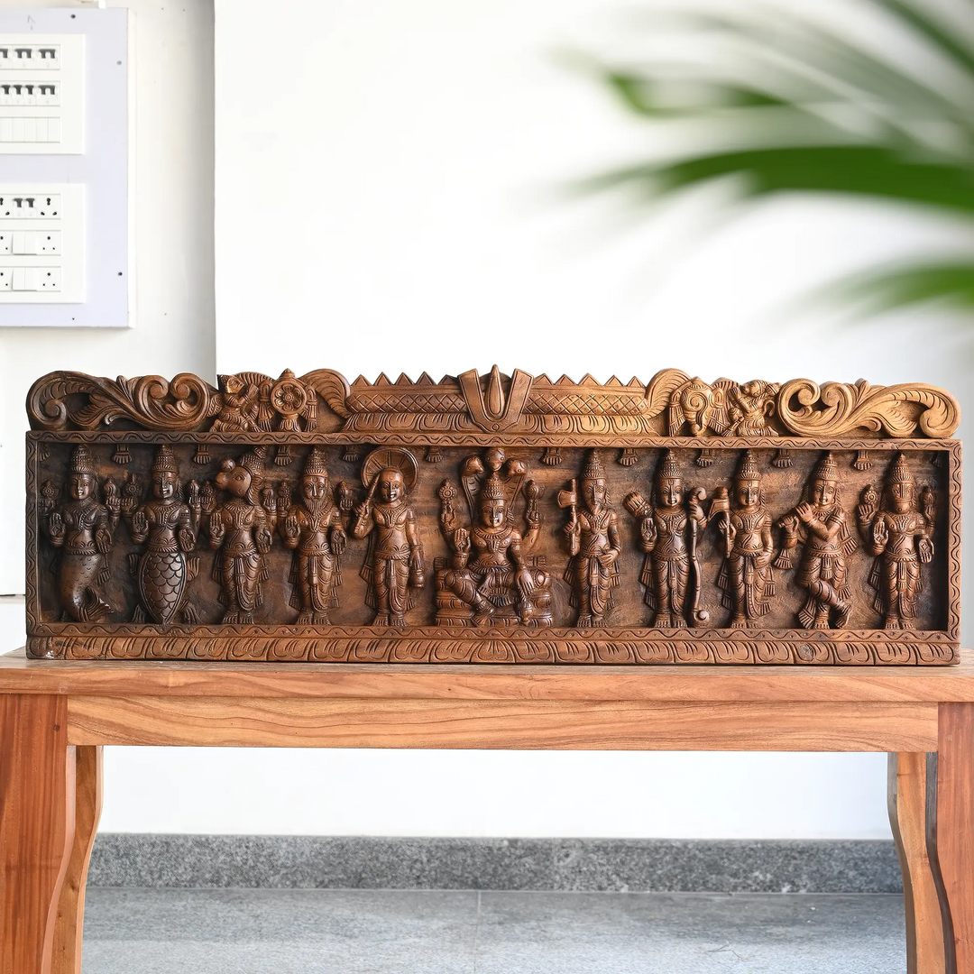 Handmade Vishnu Dasavatharam panel for pooja room decor