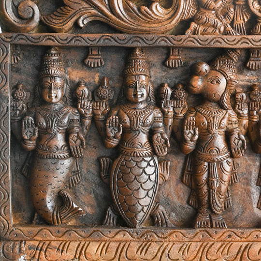 Lord Vishnu with serpent wooden religious wall art