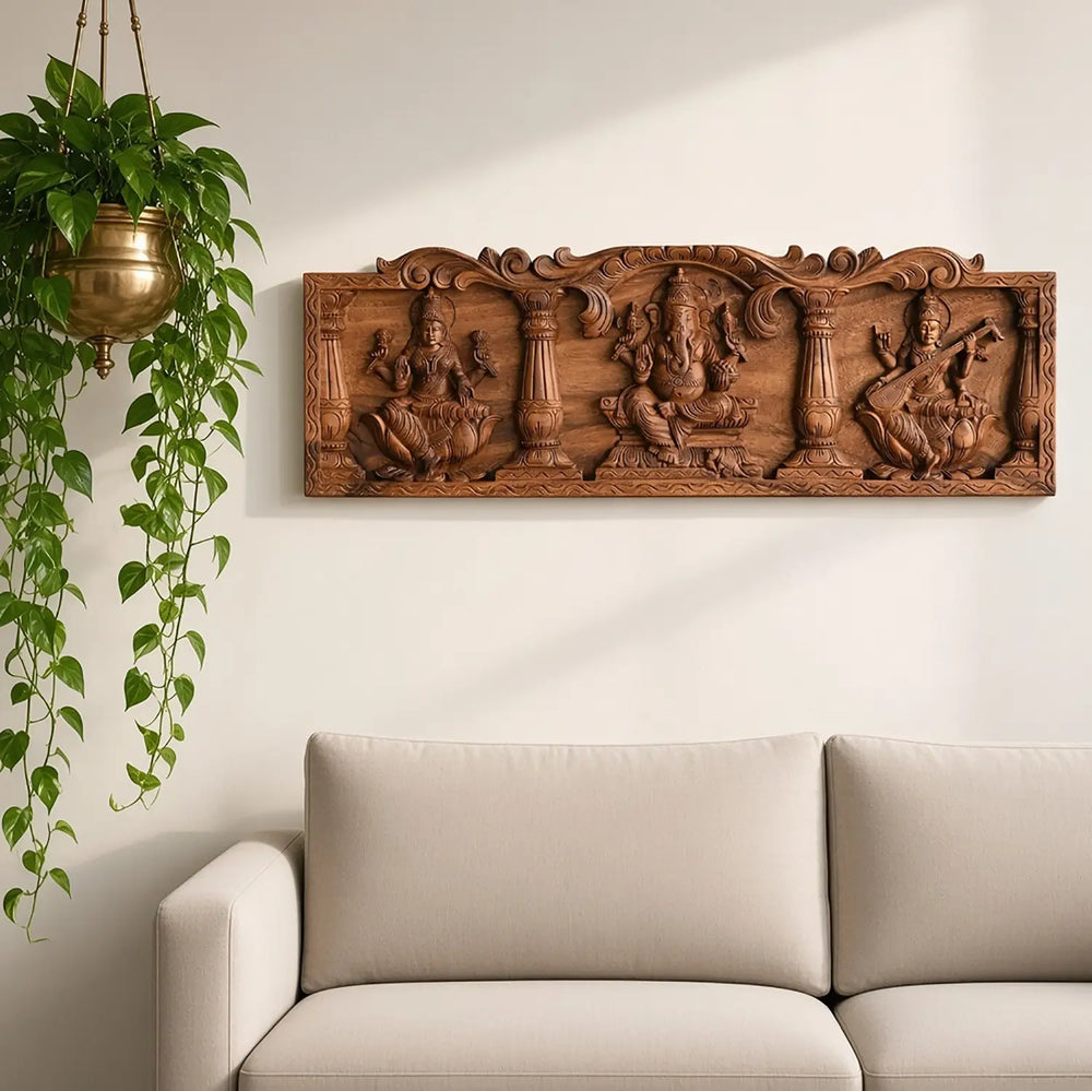 Wooden Ganesh wall mount panel for traditional home entrance