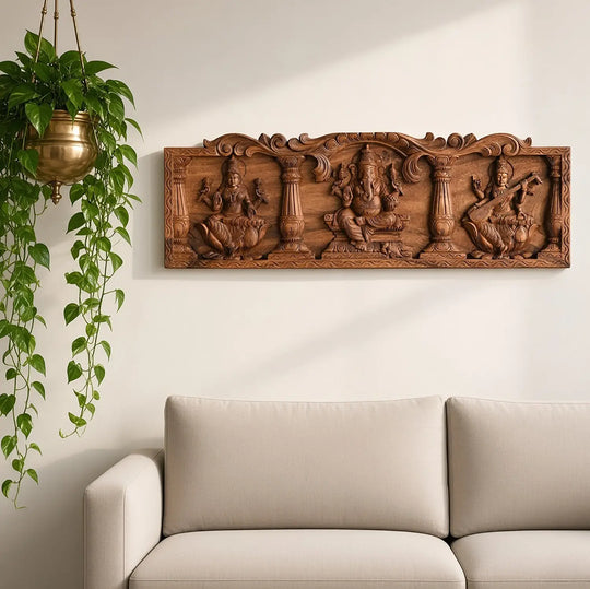 Wooden Ganesh wall mount panel for traditional home entrance