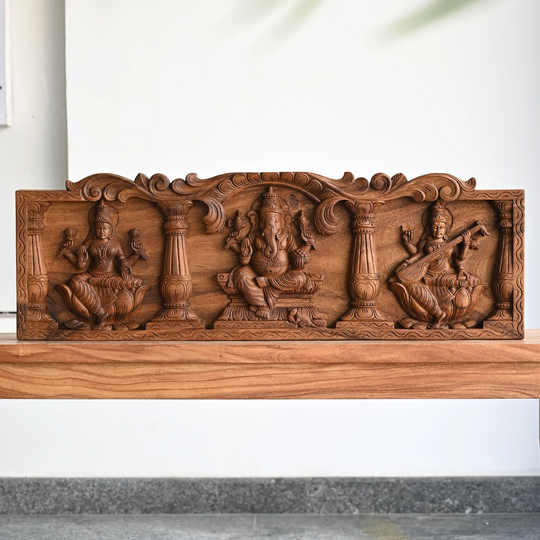 Wooden Ganesh wall mount panel for traditional home entrance