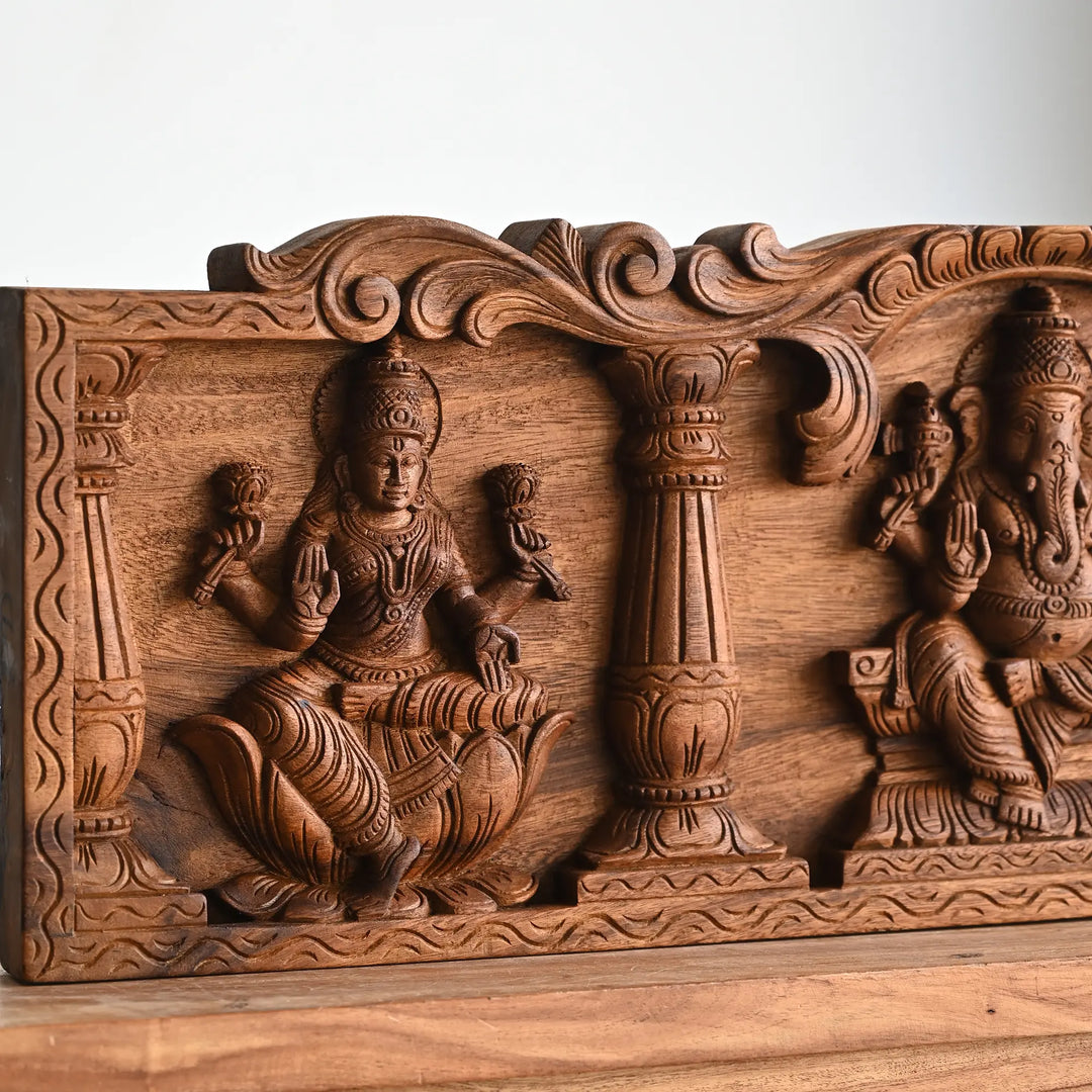 Handmade Ganesh Lakshmi Saraswathi Wall Art by Wood Carving Artisans 36"