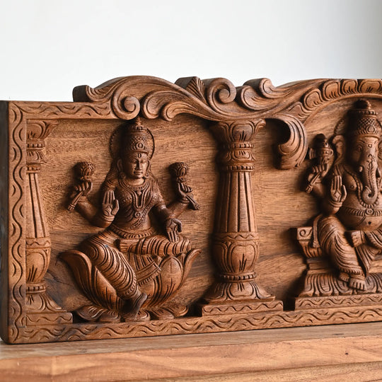 Handmade Ganesh Lakshmi Saraswathi Wall Art by Wood Carving Artisans 36"