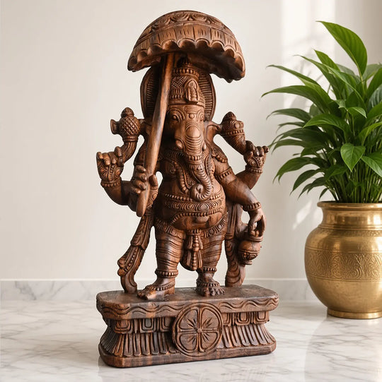 Wooden Ganesha sculpture for balcony decor