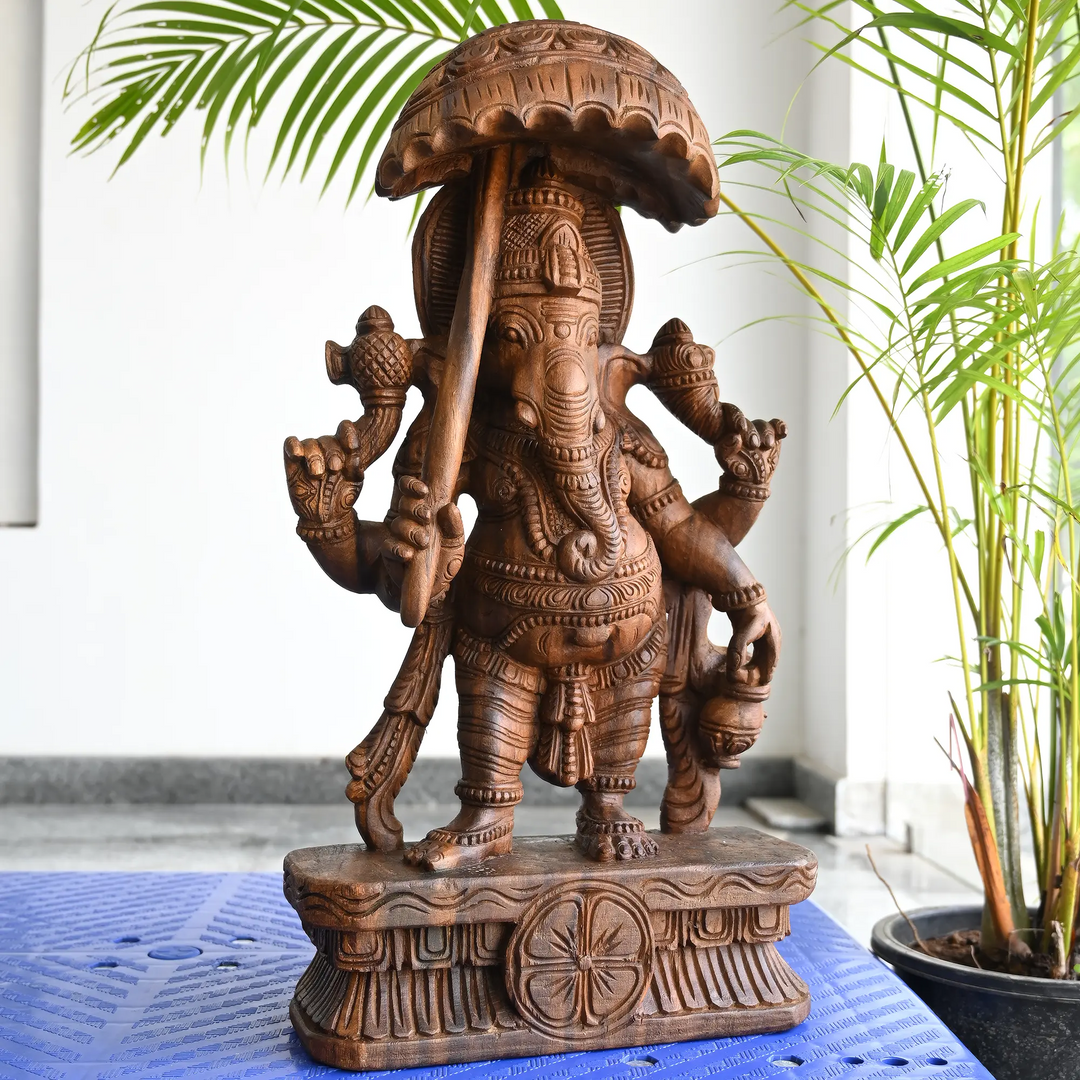Wooden umbrella Ganesh decor piece for home and balcony