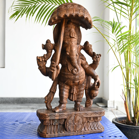 Wooden umbrella Ganesh decor piece for home and balcony