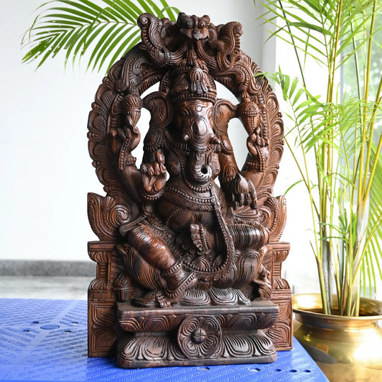 Premium wooden Arch Ganesh sculpture for Indian homes