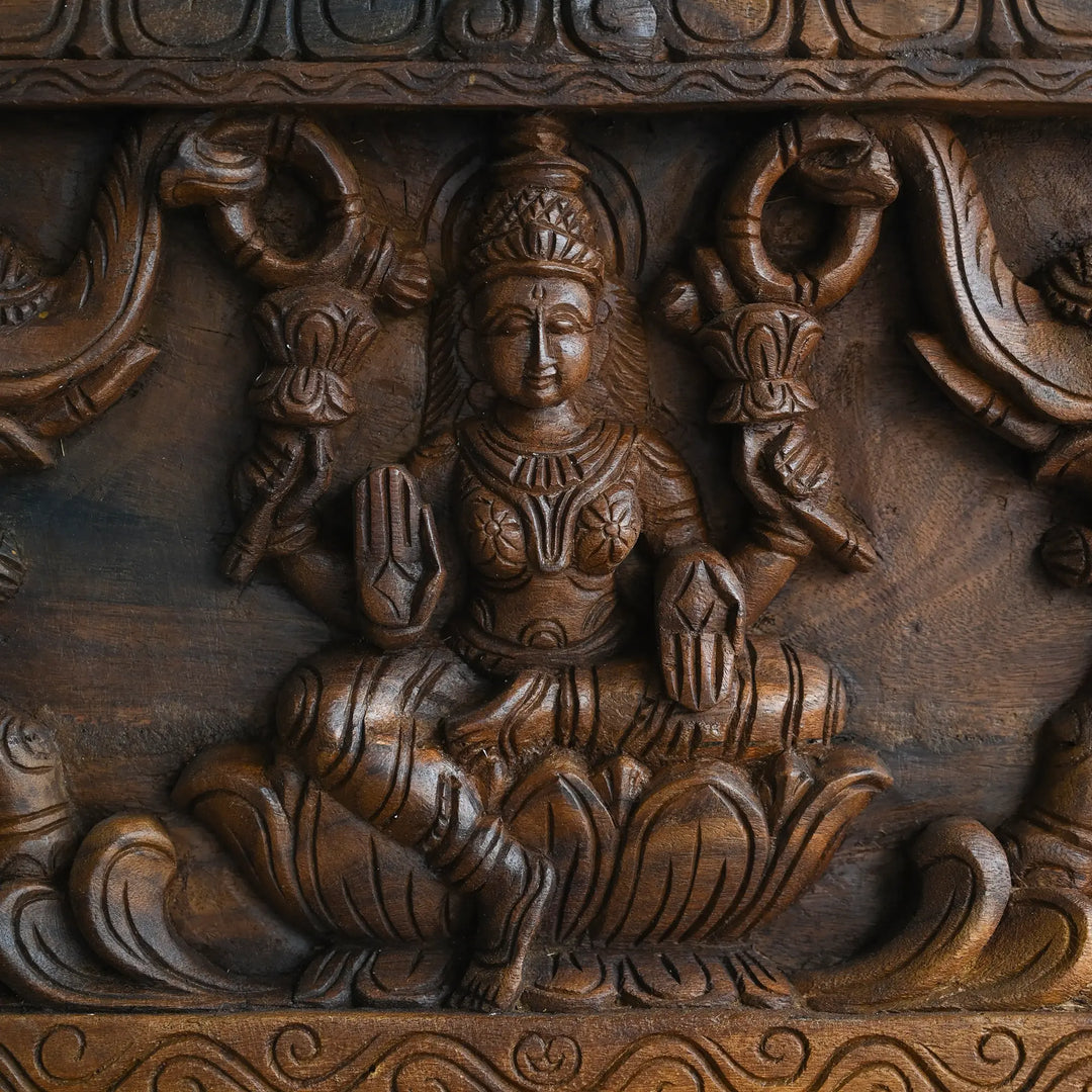Decorative Gajalakshmi Wooden panel for Spiritual Interiors with ganesh & saraswathi 42"
