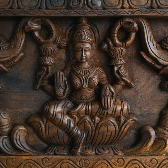 Decorative Gajalakshmi Wooden panel for Spiritual Interiors with ganesh & saraswathi 42"