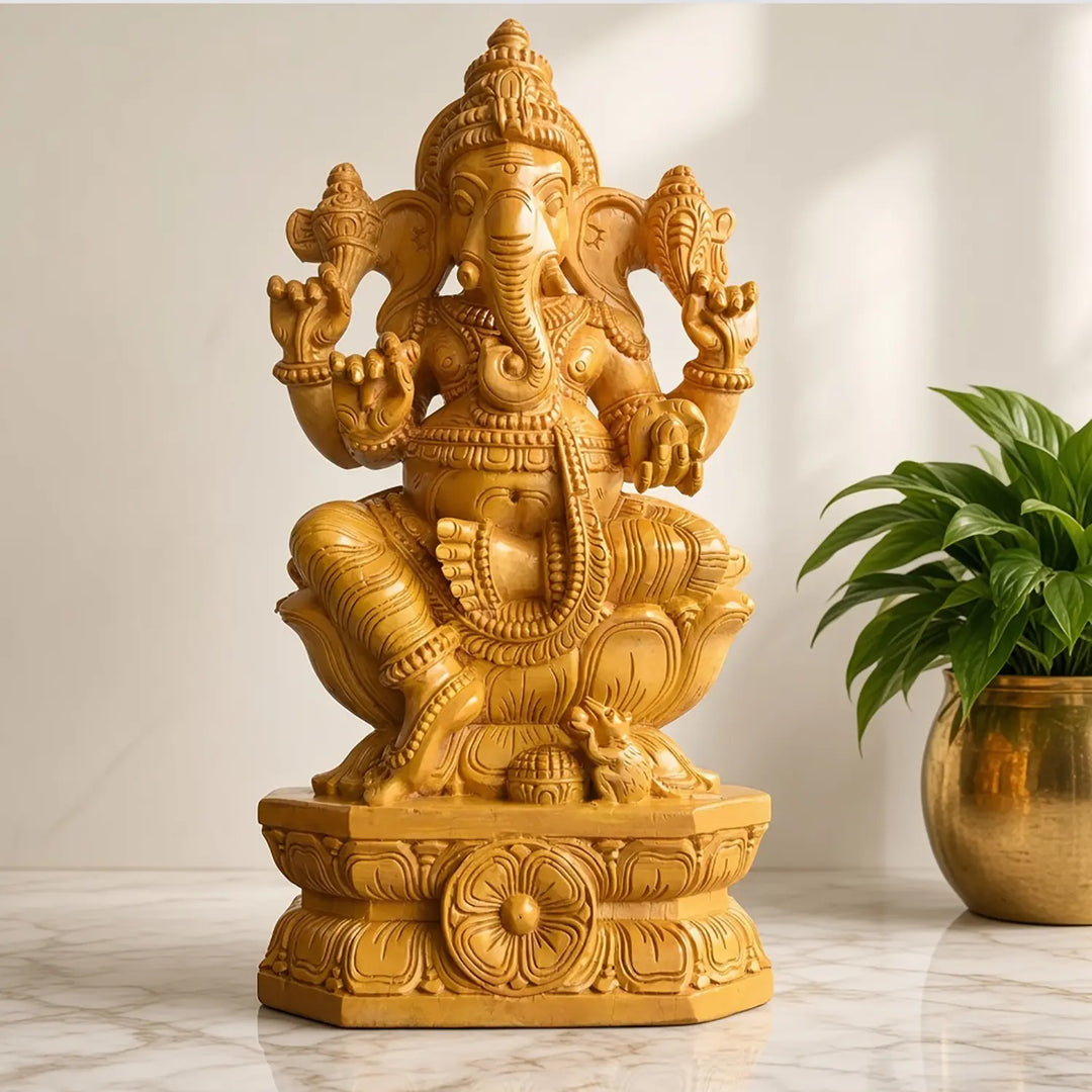Handmade wooden Ganesh statue for festive gifting