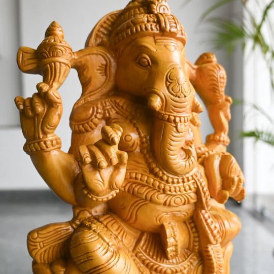 Premium Lord Ganesha wooden statue for pooja room