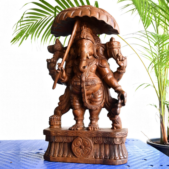 Decorative Umbrella Ganapathi statue by Sengottuvel Wood Carvings