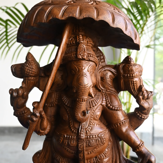 Traditional South Indian Umbrella Vinayagar wooden sculpture