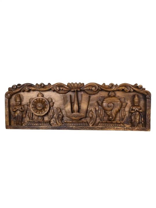 Hand carved Vishnu symbol wooden decorative panel