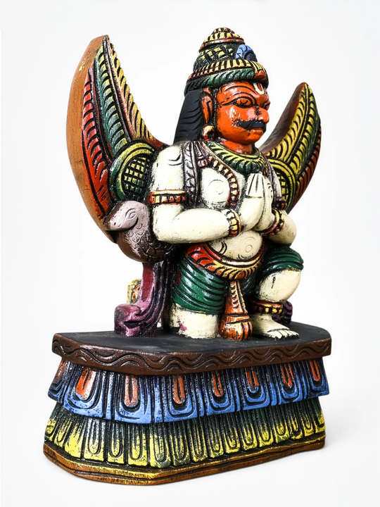 Premium wooden Garuda idol for home temple and pooja room decoration.