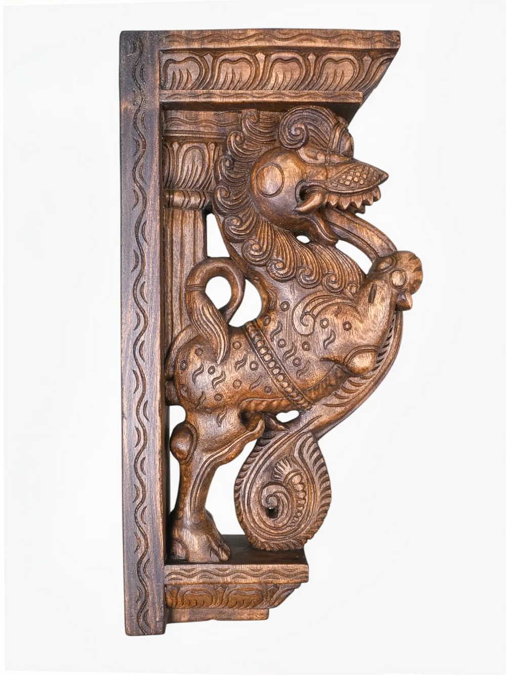 Premium wooden Yaali wall bracket pair handcrafted by artisans