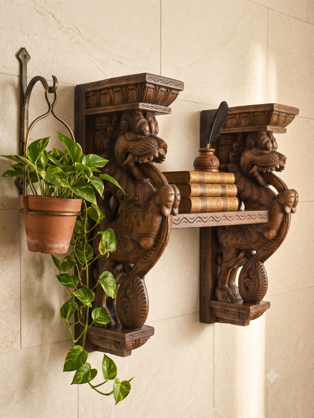 South Indian wooden Yaali corbel brackets for home decor