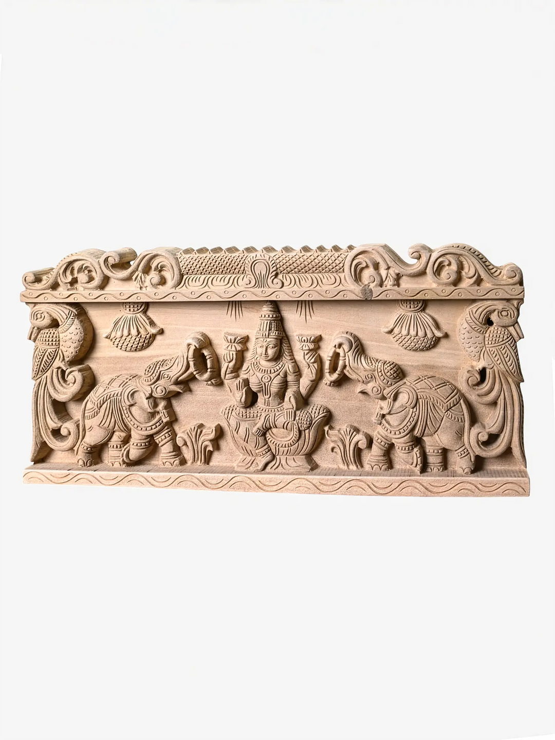 Handmade wooden Gajalakshmi temple wall panel