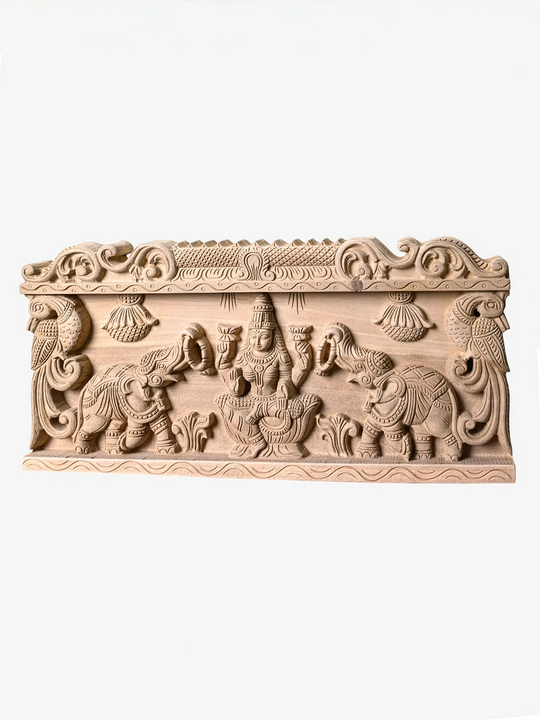 Handmade wooden Gajalakshmi temple wall panel
