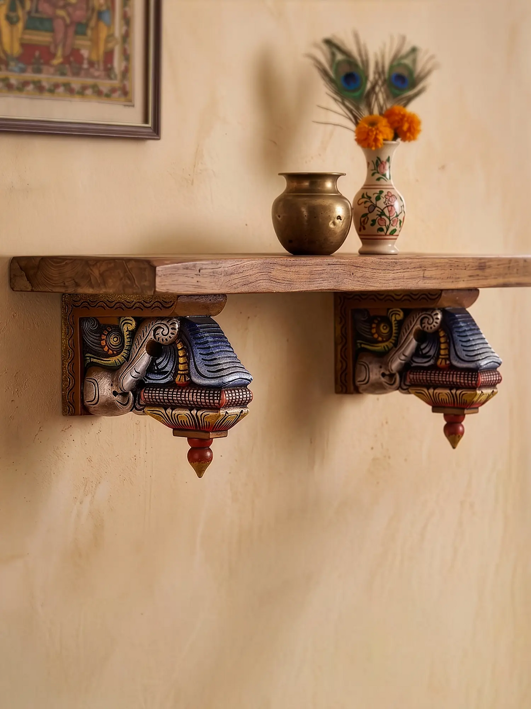 Luxury wooden temple wall bracket pair