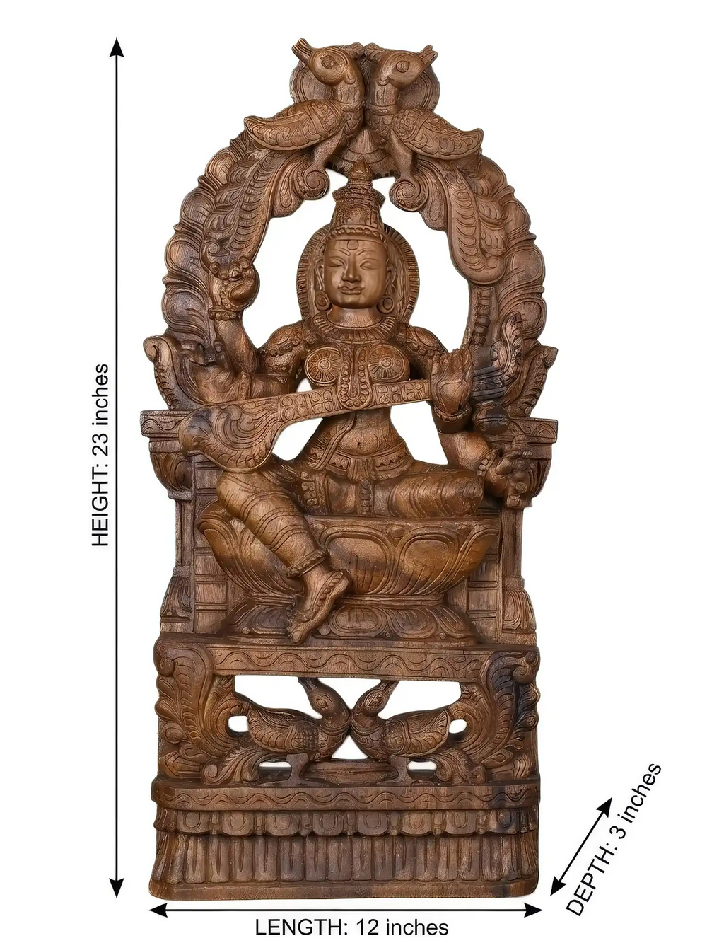 Beautiful Wooden Saraswati Murti | Traditional Temple Art