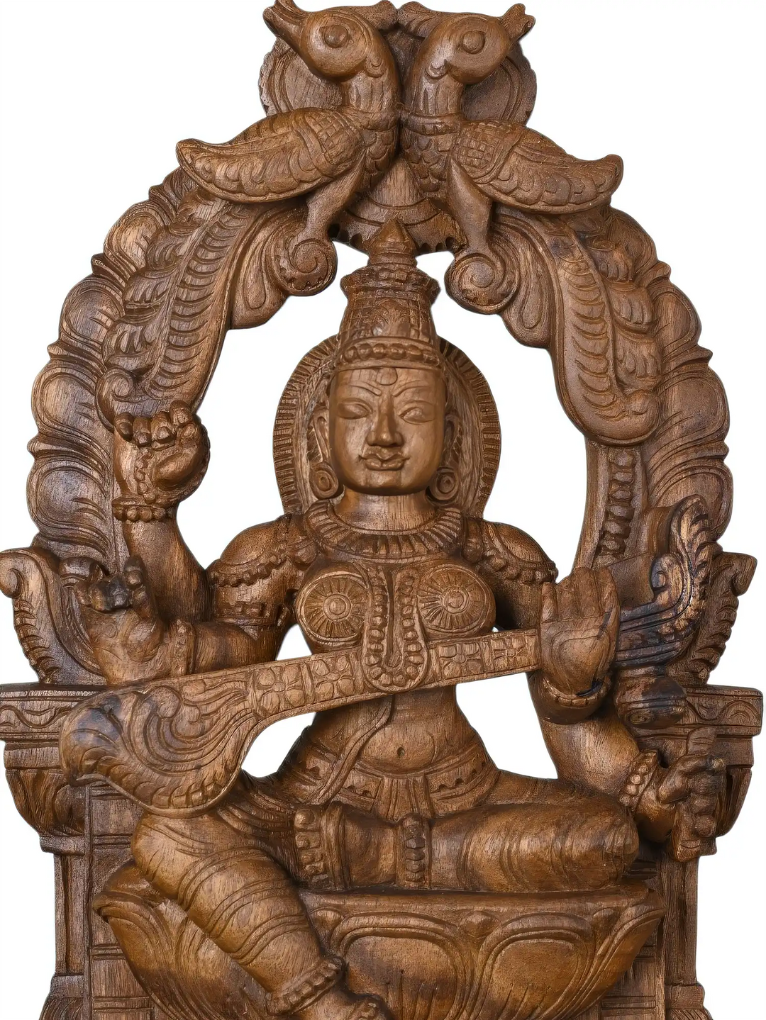 Handmade Goddess Saraswati Statue | Wooden Religious Decor