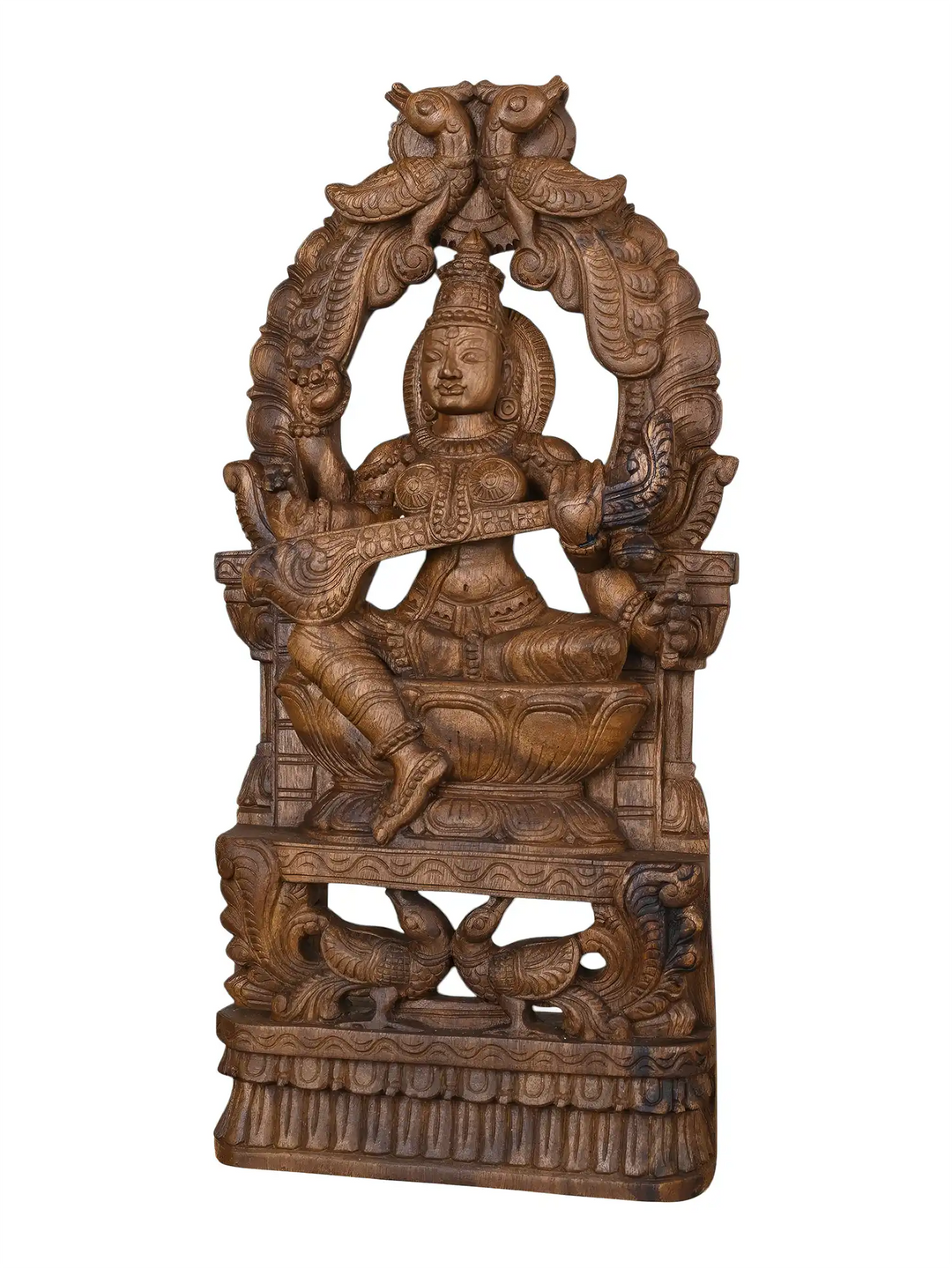 Handmade Goddess Saraswati Statue | Wooden Religious Decor