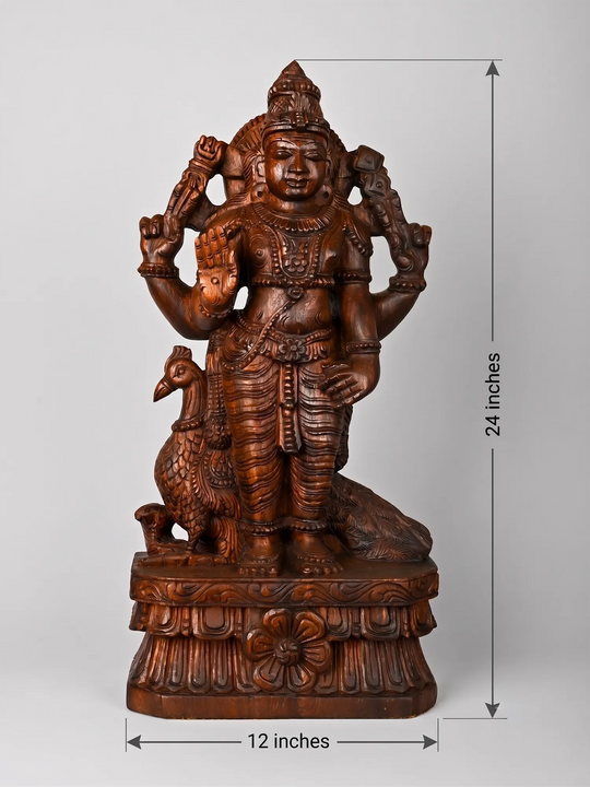Detailed wood carving of Lord Murugan