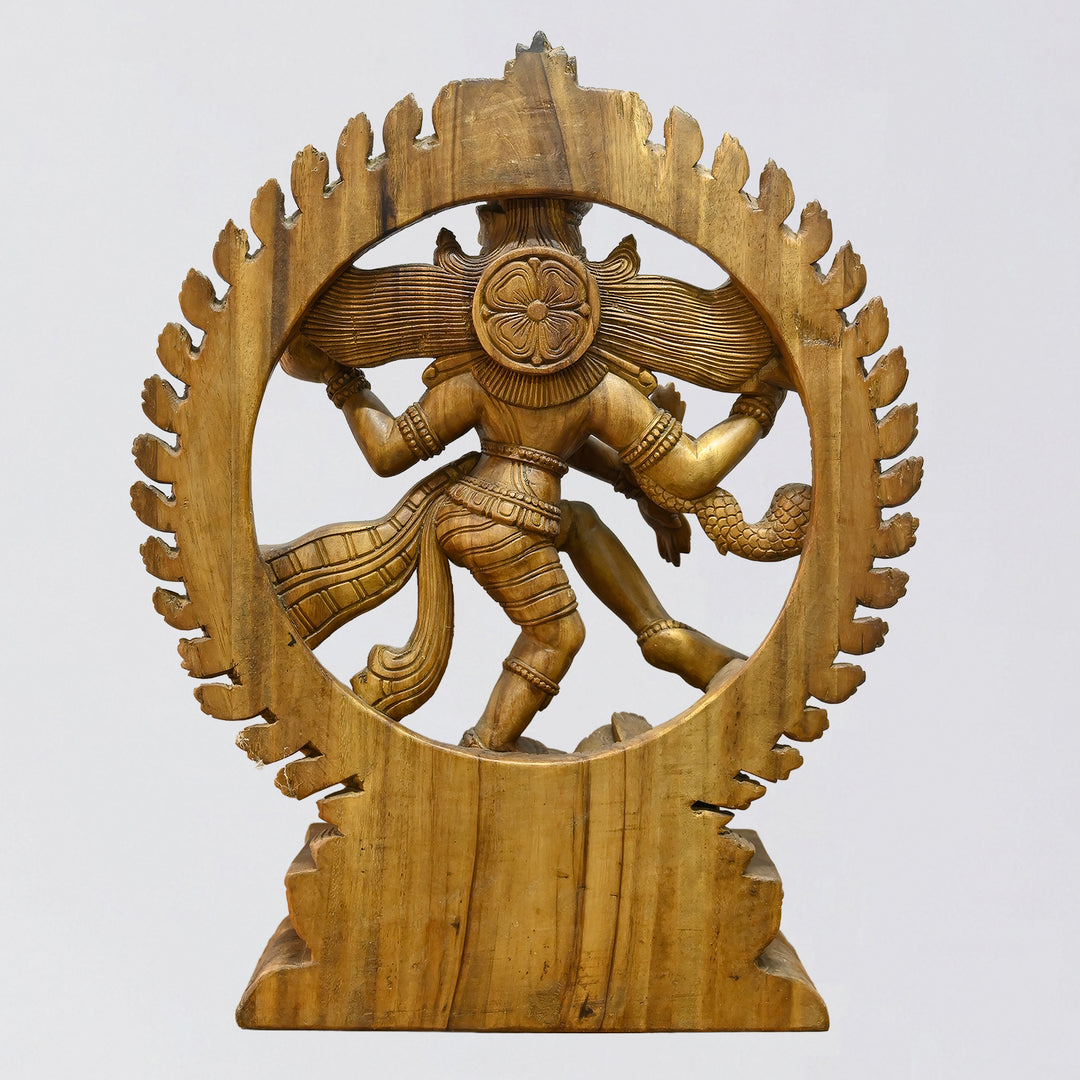 Traditional Hindu wooden Nataraj deity sculpture