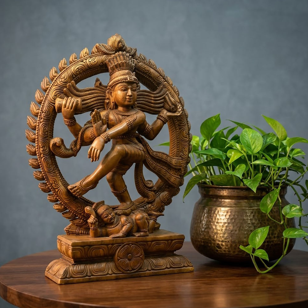 Hand carved wooden Nataraj statue for home decor