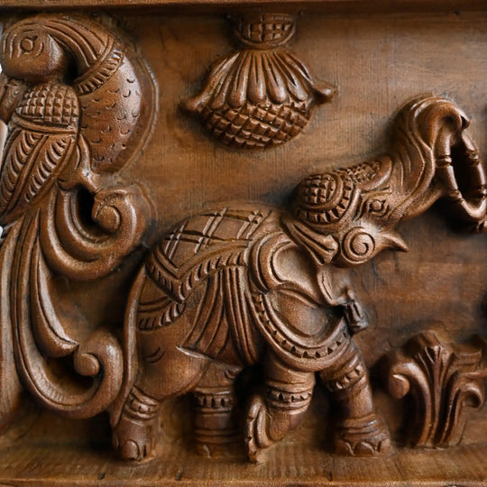 Gajalakshmi Wooden Wall Art Panel – South Indian Temple Style Carving 24"
