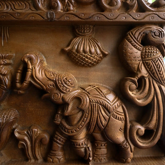 Gajalakshmi Wooden Wall Art Panel – South Indian Temple Style Carving 24"