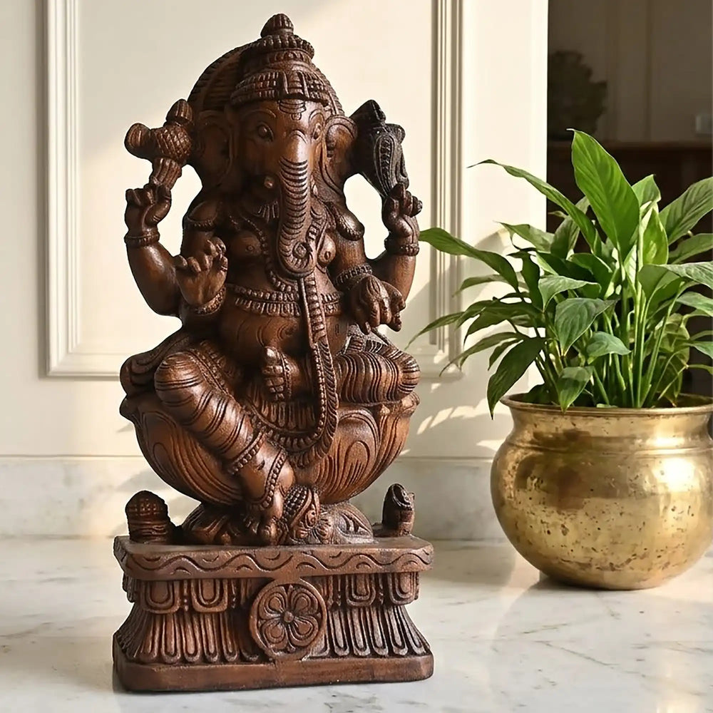 Lord Ganesha wooden statue for pooja room
