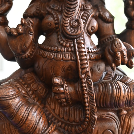 Ganesh Wooden Statue – South Indian Traditional Hand Carved Ganesha 24"