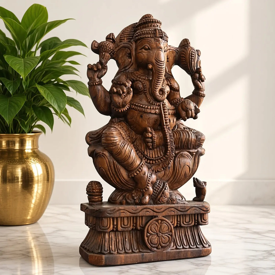 Wooden Ganesh Moorthi – Hand Carved Lord Ganesha Statue