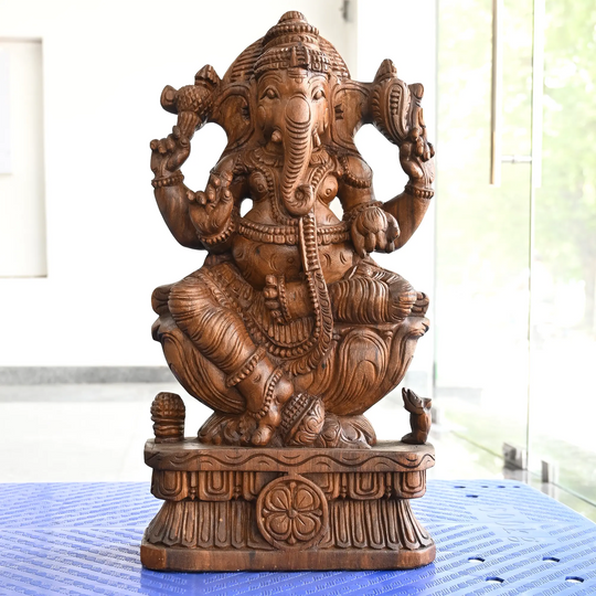 Wooden Ganesh Moorthi – Hand Carved Lord Ganesha Statue