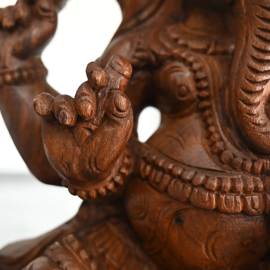 Wooden Ganesh Moorthi – Hand Carved Lord Ganesha Statue 24"