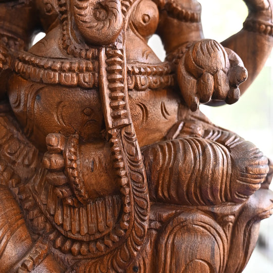 Wooden Ganesh Moorthi – Hand Carved Lord Ganesha Statue 24"