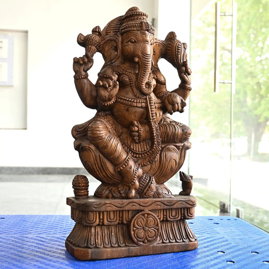Wooden Ganesh Moorthi – Hand Carved Lord Ganesha Statue