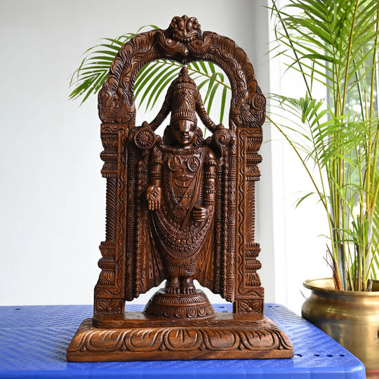 Handcrafted Lord Balaji wooden idol by Sengottuvel Wood Carvings