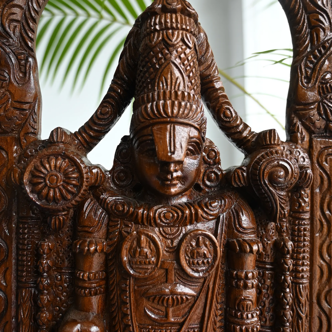 Decorative wooden Balaji Swamy statue for pooja space