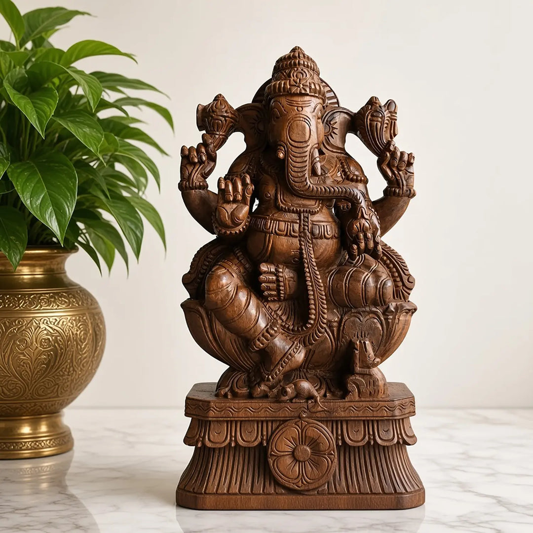 Detailed wooden Ganapathi moorthi for spiritual home decor